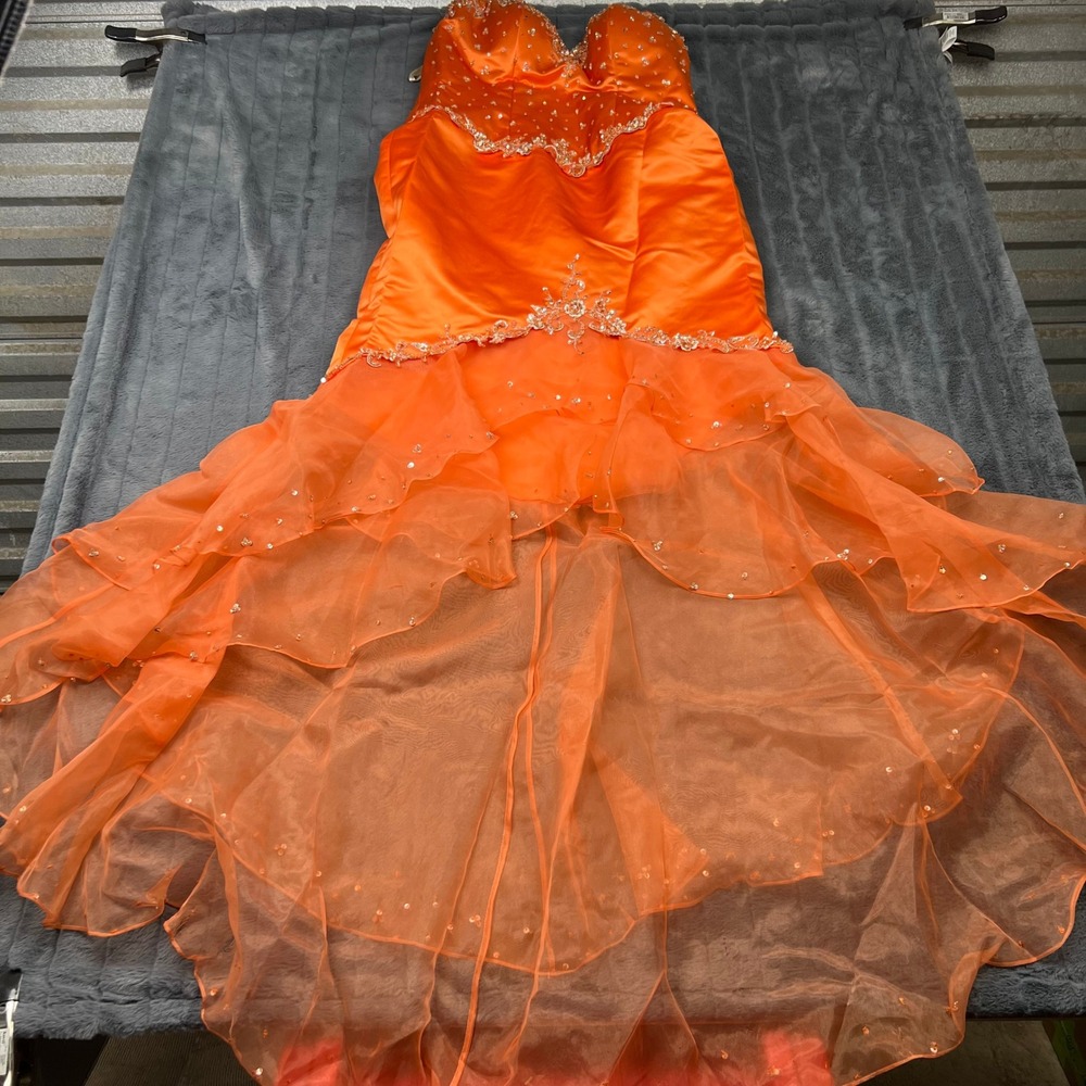 Precious Formals P20295 Tangerine Orange Sequin High Low Prom Gown Dress 16